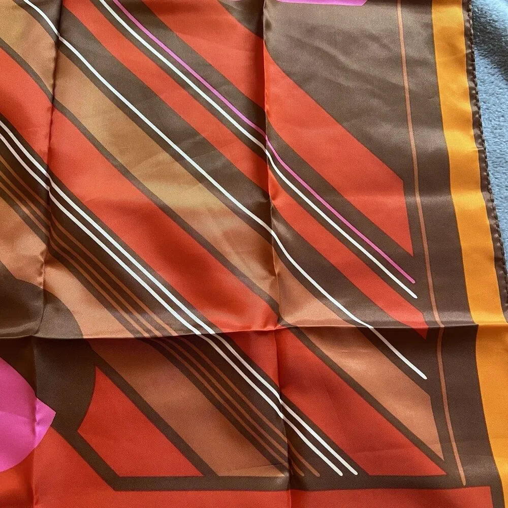 Vtg Totes scarf retro geometric orange brown pink water repellent  26 x 26 sq